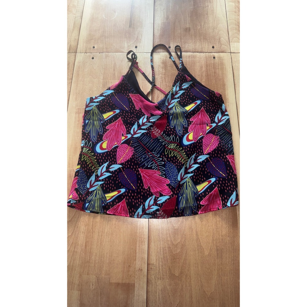 MNL by Corona Womens Medium Pink Blue Tropical Floral V-Neck Camisole Tank Top‎